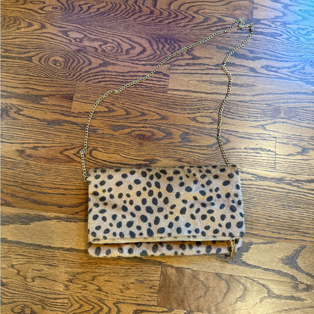 Leopard Print Clutch with Chain Strap